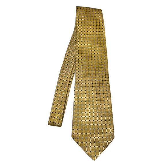 Foggia Gold Yellow‎ w/ Black Dots Textured 100% Silk Handmade Men's Dress Tie - Picture 1 of 3